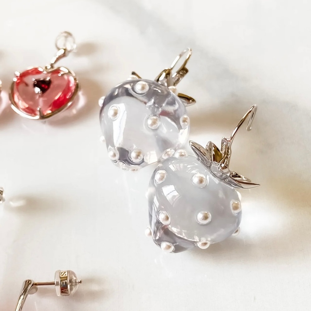 Designer Marseven clear strawberry earrings